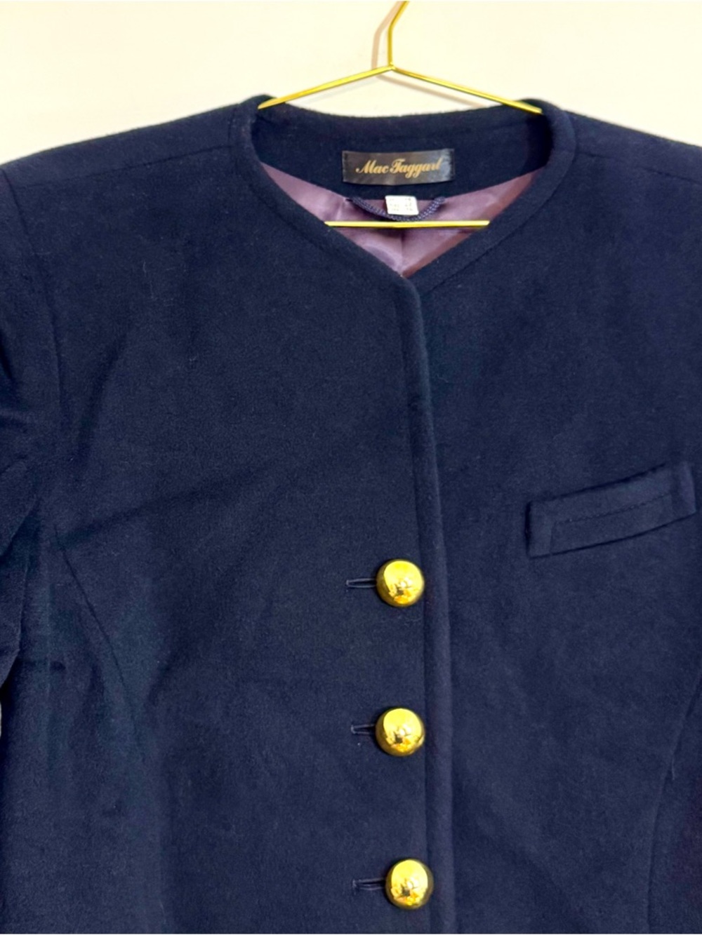 Vintage Mac Taggart Wool Cashmere Navy Blazer Gold Buttons Chanel Style Size 14 - Picture 5 of 10